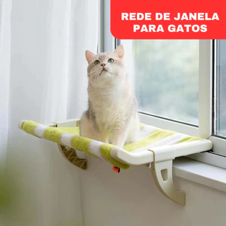 Rede de janela para gatos da oferta MUMU HOME, tecido verde/amarelo e suporte claro