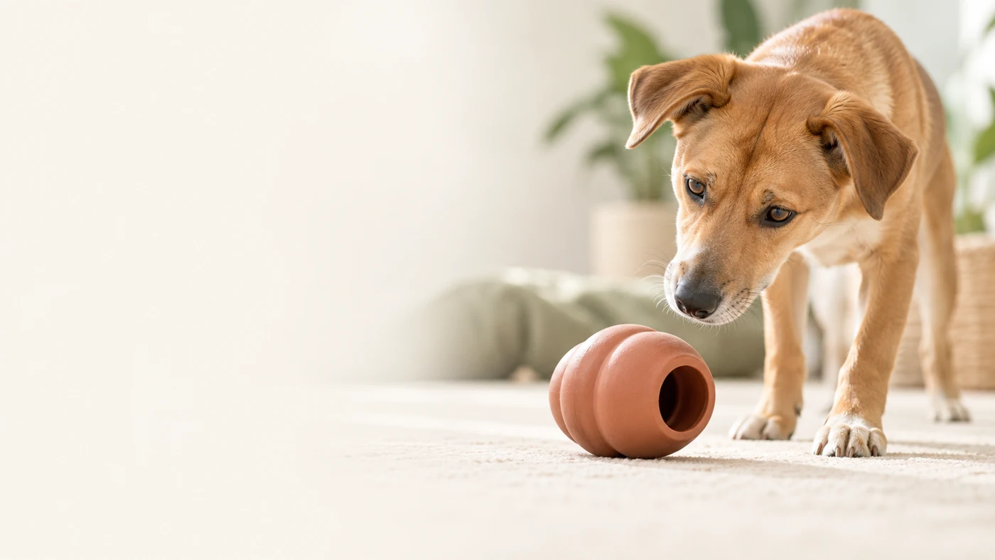 Composição editorial ilustrativa ANIVA; não comprova produto, experiência real ou teste. Contexto de Comparador de brinquedos recheáveis para cachorro