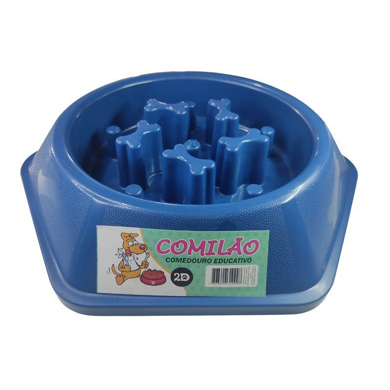 Comedouro lento 2D Comilão azul, com divisórias internas